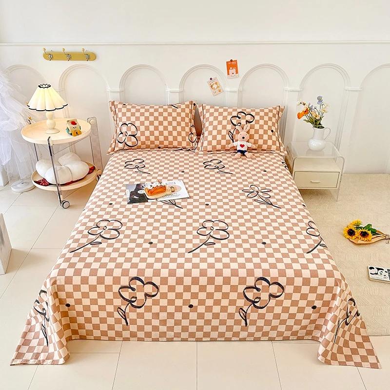 3Pcs Romantic Love Heart Pattern Bed Sheet Set Geometric Printed Thickened Bedspread with Pillowcases Soft Cotton Bedding Set