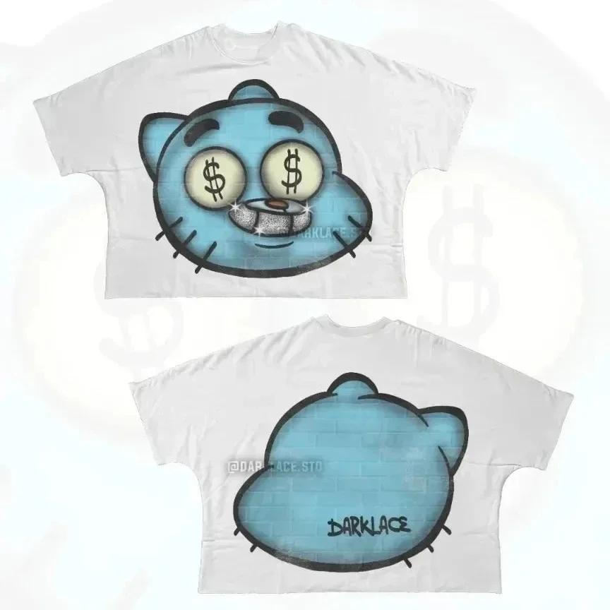 Streetwear Y2K Baumwoll-T-Shirt Harajuku Grafikdruck Oversized Punk Kurzarm-T-Shirt Rock Goth Retro Top Hip Hop Tee Mode