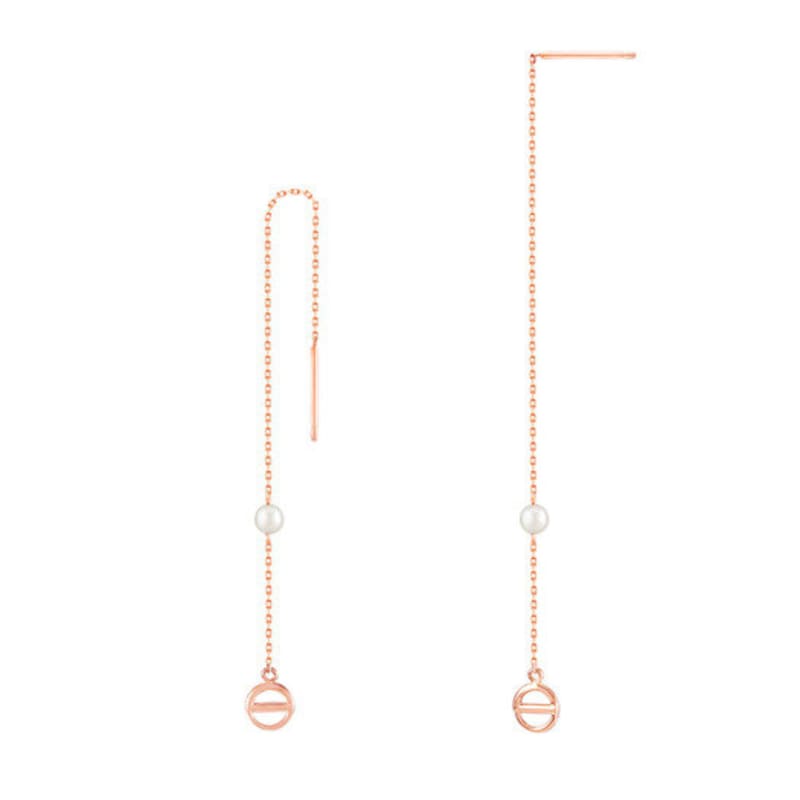 Etretoit 14k Gold E Chain Pearl Drop Earrings ETE-01011