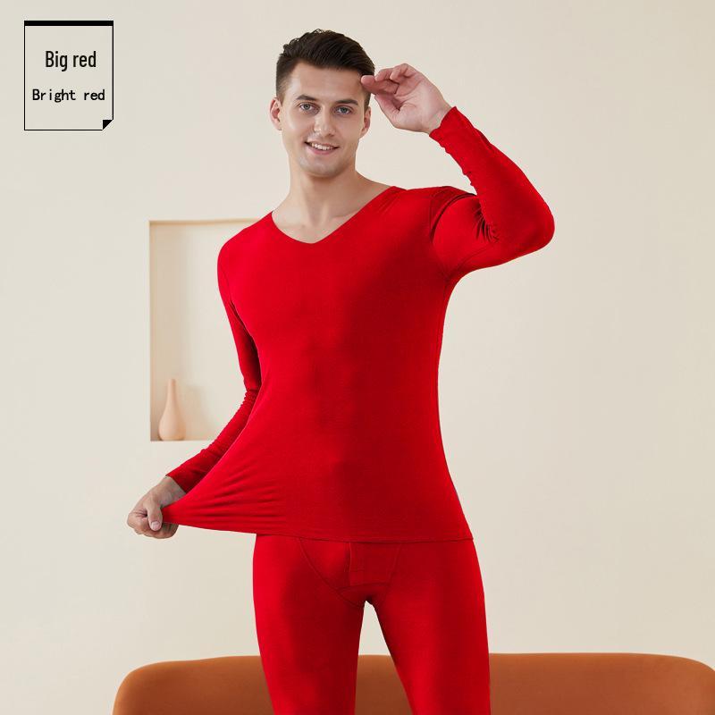 

Benmingnian Red Warm Wedding Underwear Set - Men s & Women s Thick German Velvet Seamless Brushed Thermal Top & Bottoms for Winter L