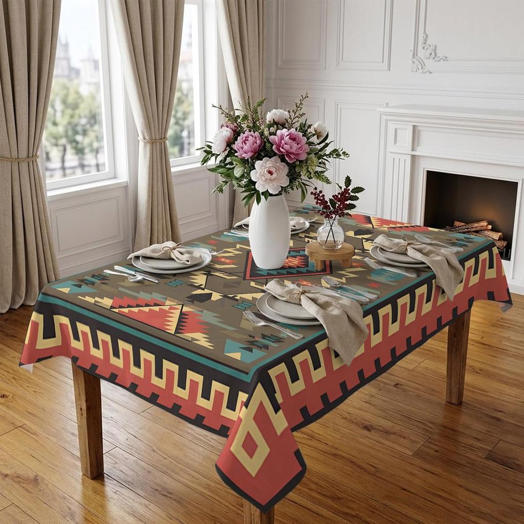 Southeast Ethnic Geometric Waterproof Rectangle Tablecloth Vintage Tribal Pattern Printed Tables Cover for Dinner Kitchen Party