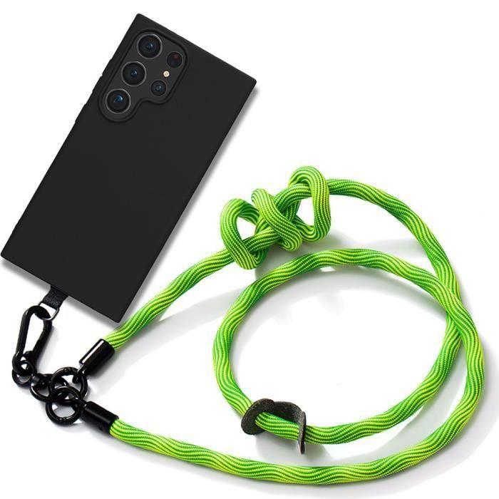 Coque de protection pour Samsung Galaxy S24 Ultra - BOOLING - Silicone Souple Noir - Cordon Robuste Vert