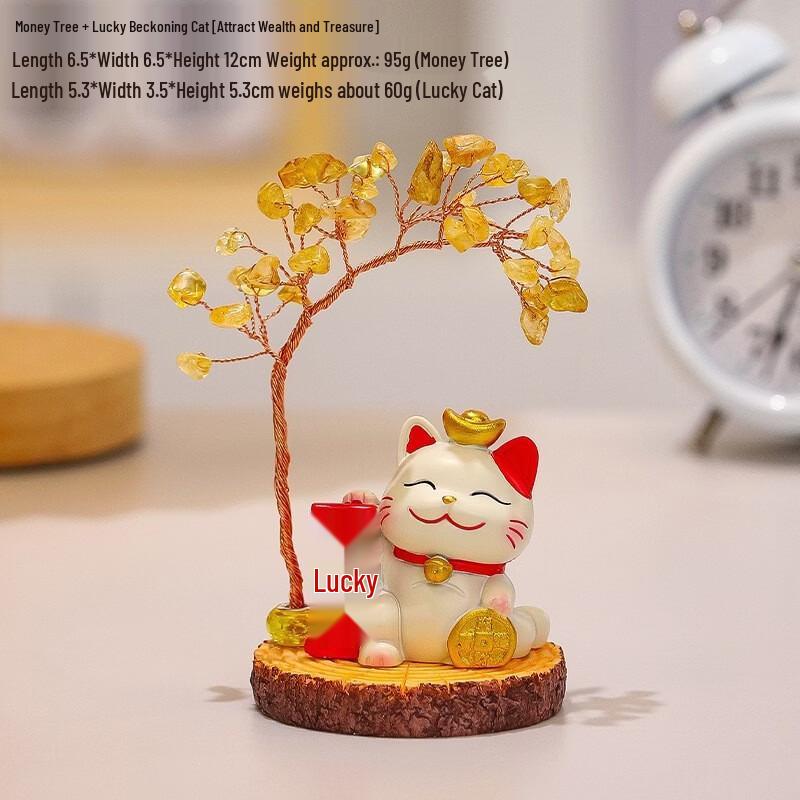 Lucky Cat Crystal Fortune Tree Ornament