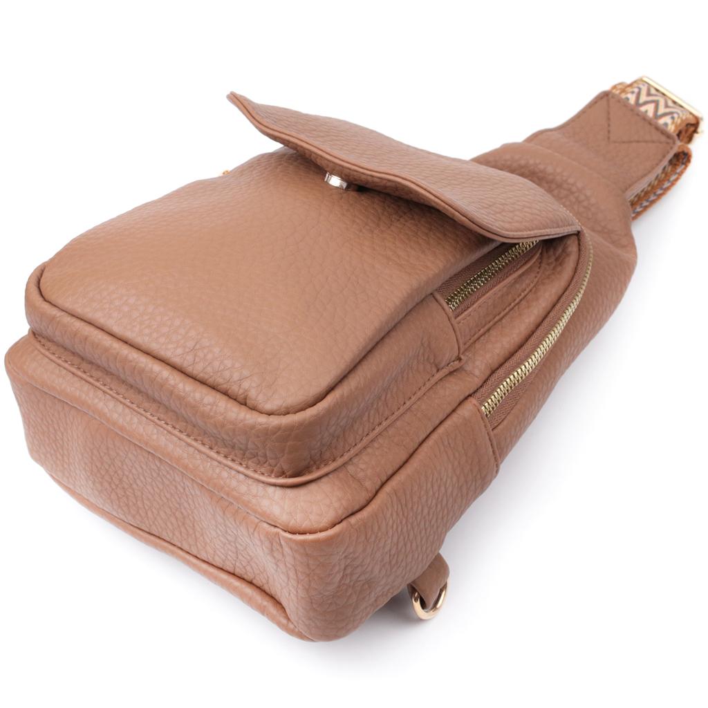 Praktische Damen-Umhängetasche mit einem Schultergurt aus grobnarbigem Ökoleder VINTAGE Bag 22764 Braun