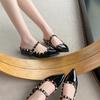 Rivet Tip Mary Jane Cool Half Drag Women's Outer Wear 2025 Spring and Summer New European and American One-word Belt Flat Bottom Half Slippers