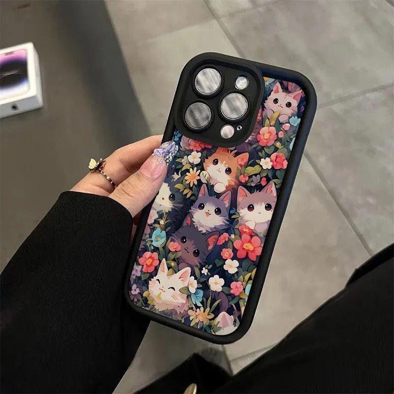 Flower Crow Cat iPhone17Promax Mobile Phone Case Ladder Applicable To Apple 16promax All-Inclusive Sky Eye 15 Sets
