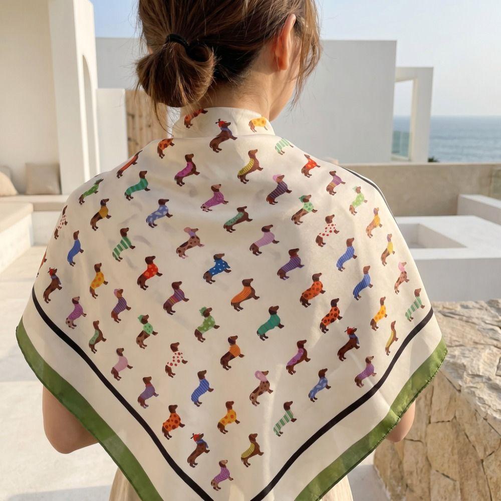 Geometric Shape Small Square Scarf Printed Animal Printed Silk Scarf All-match Satin Hijab  Beach