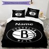 3pcs Custom Name Brooklyn Nets Bedding Set Duvet Cover Closure Includes 1 Duvet Cover & 2 Pillowcases, Soft and Comfortable for All Seasons.