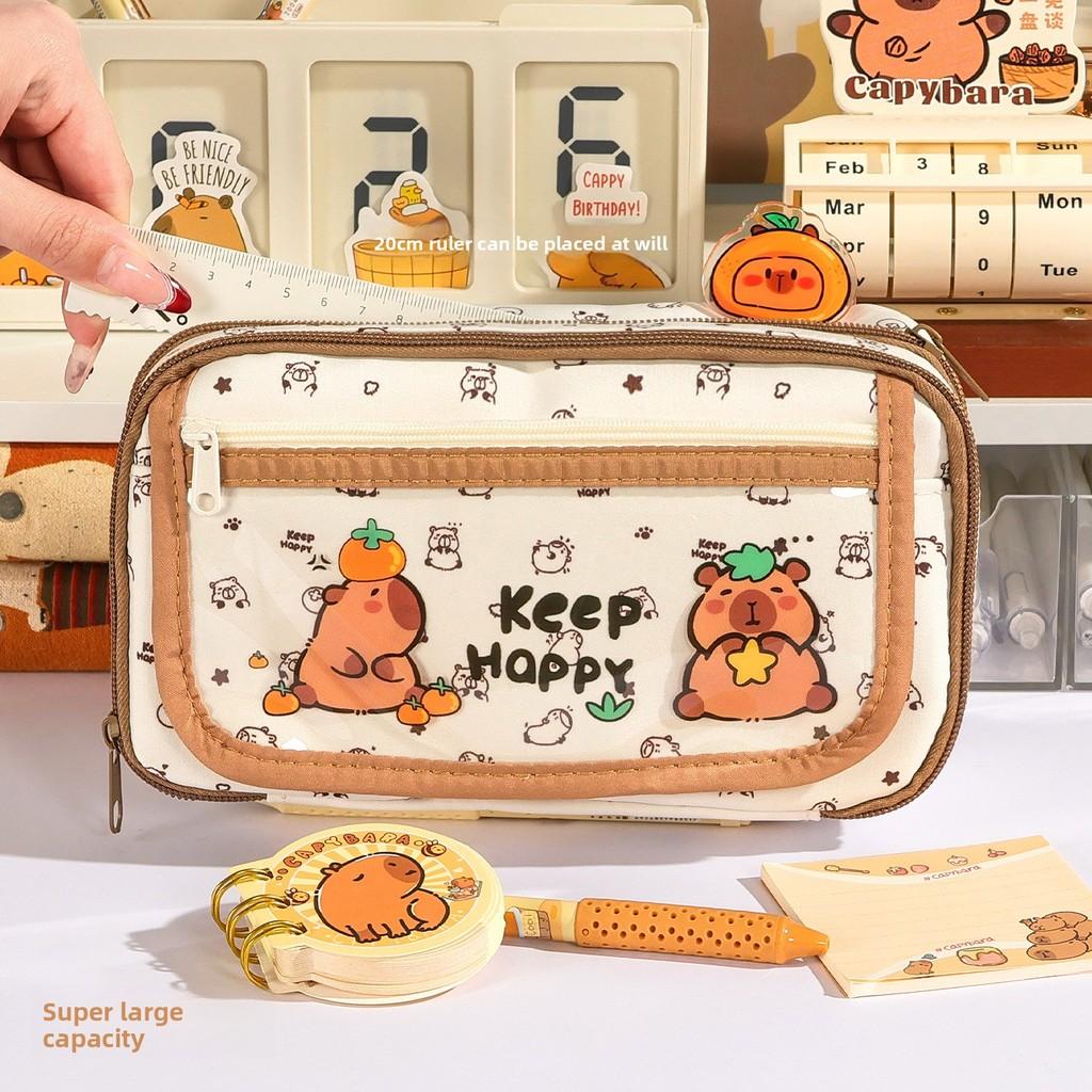 Capybara Fabric Pen Case With Large Capacity And Multi Functional Storage For Students And Office Use