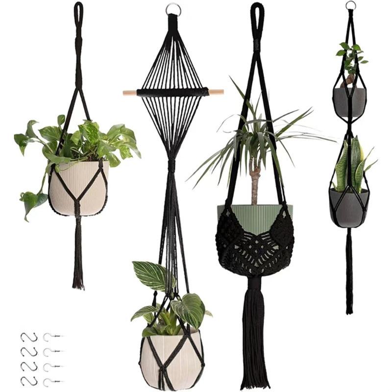 

Flower Pots Pocket Hanging Handmade Cotton Rope Weaving Outdoor Home Gardening Decorative Flower Pots Hanging Basket