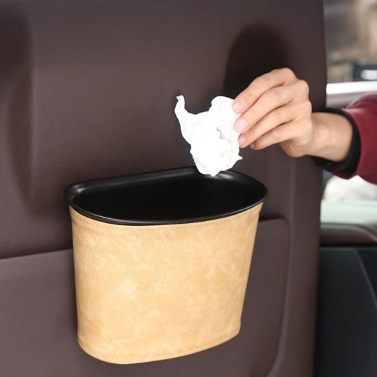 Car Trash Can for Vehicle Faux Leather Hanging Door Storage Bag for Garbage Waterproof Organizer Pouch for Car Interior