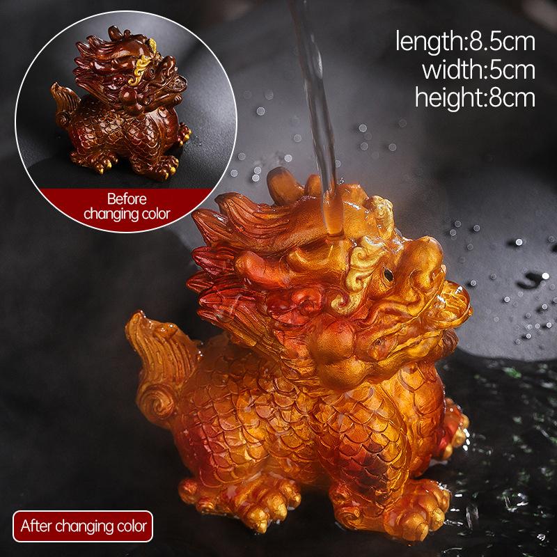1Pc Chinese Resin Discolored Tea Pet Lucky Cute Golden Toad Ornaments Desktop Handmade Crafts Home Tea Set Decoration Gifts
