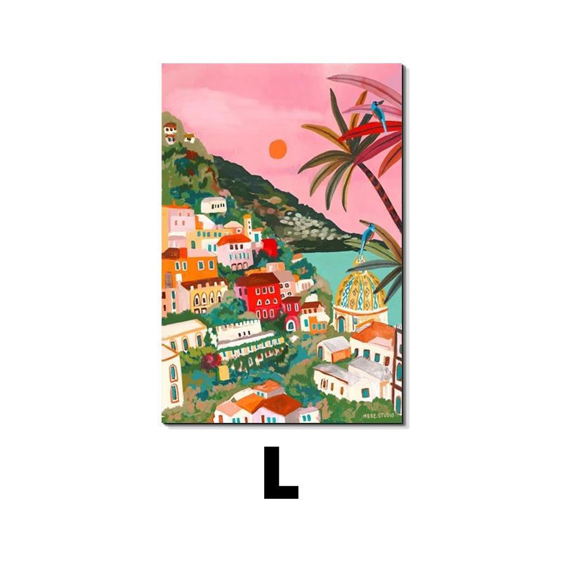 Colorful Travel Mountain City Canvas Painting Abstract Landscape Posters and Prints Wall Art Pictures for Home Living Room Decor