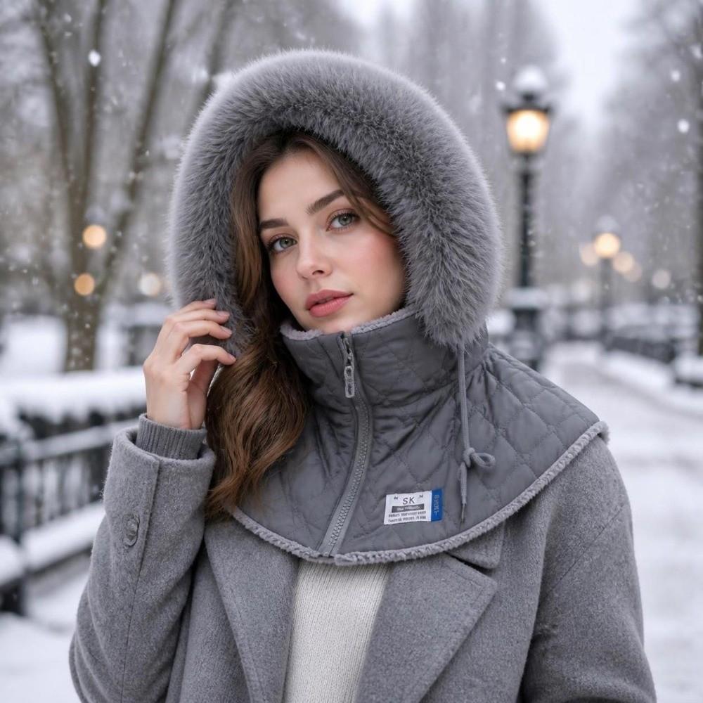 Faux Fur Lined Hooded Neck Warmer Warm Integrated Face Mask New Full Face Balaclava  Winter
