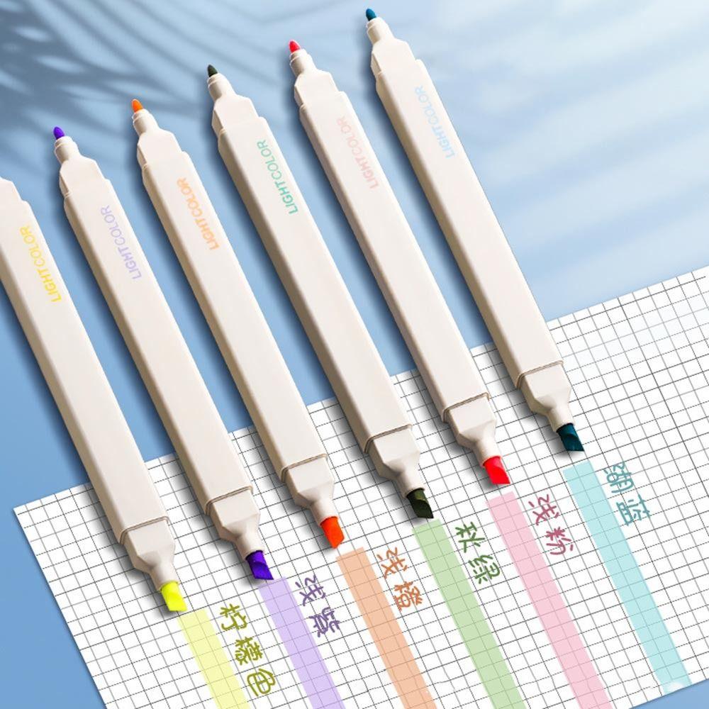 6Pcs/Set Soft Tip Pastel Highlighters Double Headed Hand Account Pens  School Office Supplies