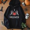 Ladies Spring Autumn Casual Hooded Long Sleeve Big Pocket Halloween Skull  Bones Printed Pullover Hoodies Sweatshirt Top