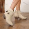 Fashion Fashion Western Cowboy Boots for Women Belt Buckle Chunky Heeled Combat Boots Woman Thick Bottom Side Zipper Faux Suede Botas
