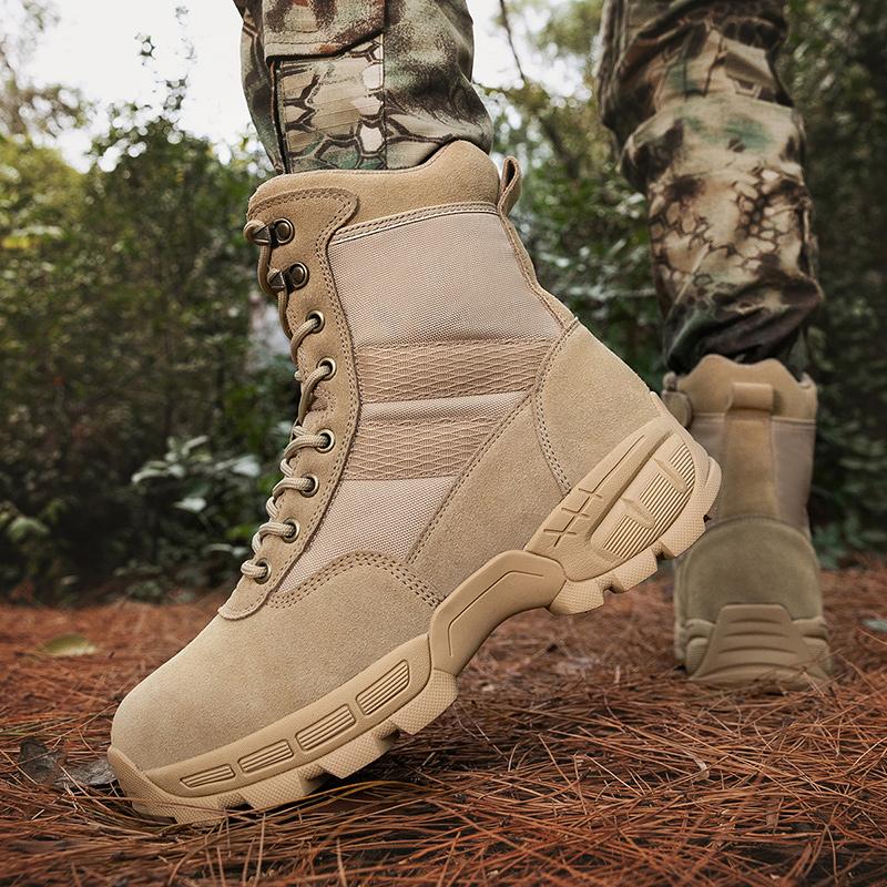 Men's Boots Autumn Round Head Lace Up High-top Sneakers Outdoor Camping Breathable Hiking Desert Boots Botas Taticas Masculino