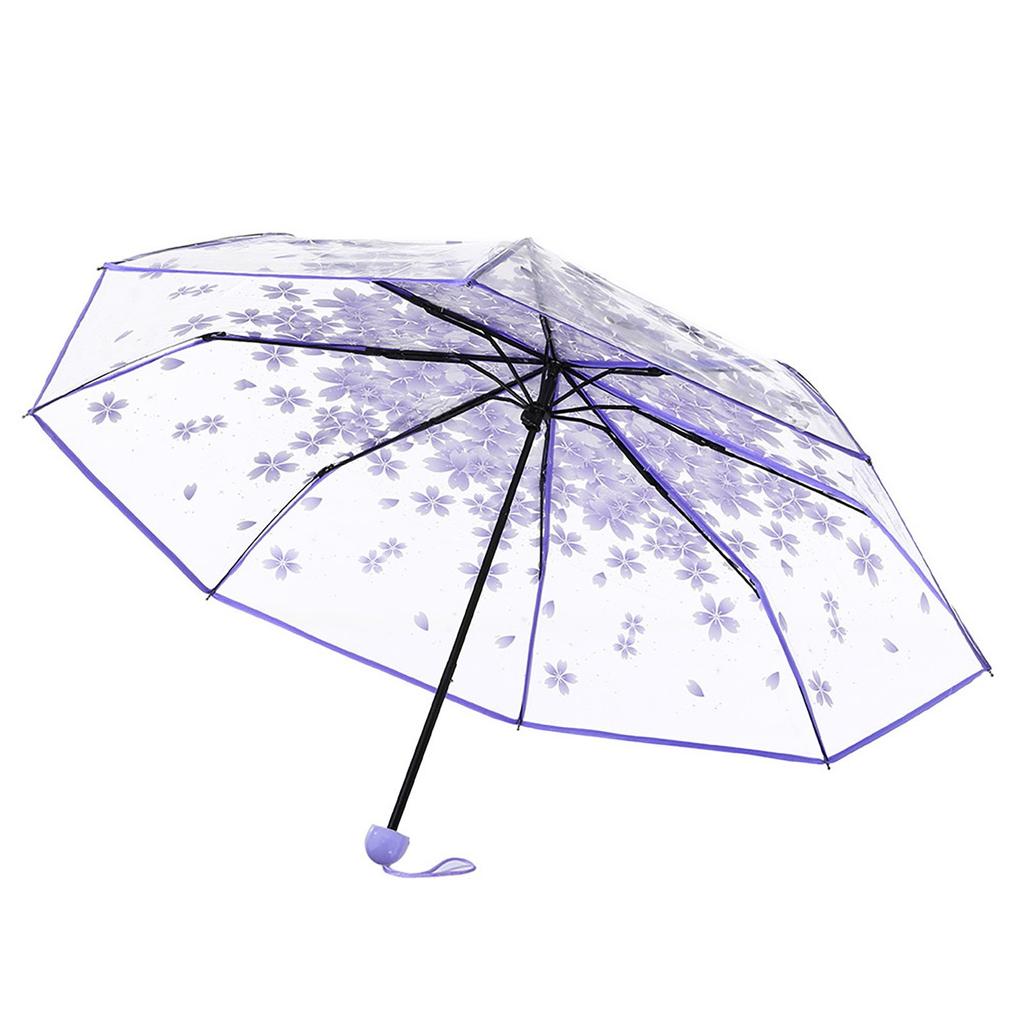 Sakura Transparent Triple Fold Umbrella Umbrella Wind and Rain Protection  Household Rain Gear Bridal Umbrella
