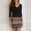 Ladies Womens Striped Patchwork V-neck Long Sleeve Dress Evening Party Dress