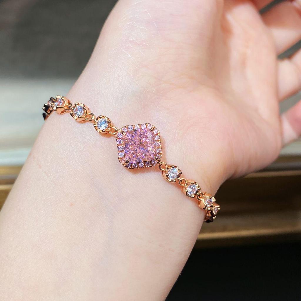 18K Vergoldete S925 Sterlingsilber Eisblumen Rosa Diamant Halskette für Damen