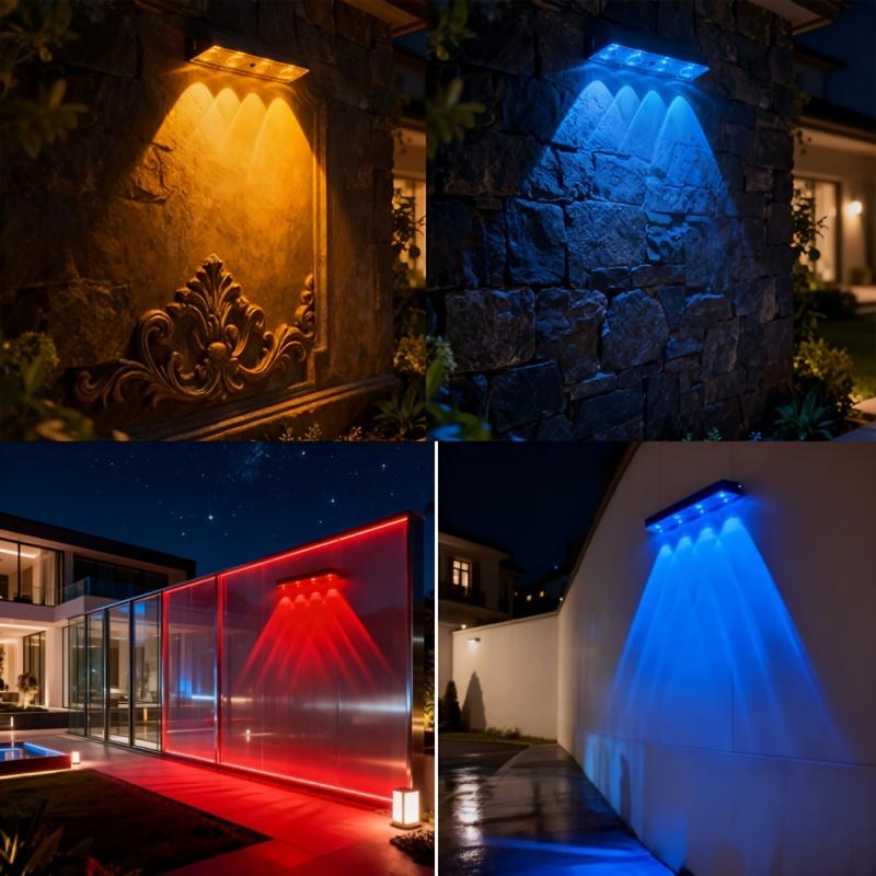 4 sets of RGB outdoor wall lights, featuring intelligent dimming and color-changing modes, semi-embedded installation, suitable for garden, terrace,
