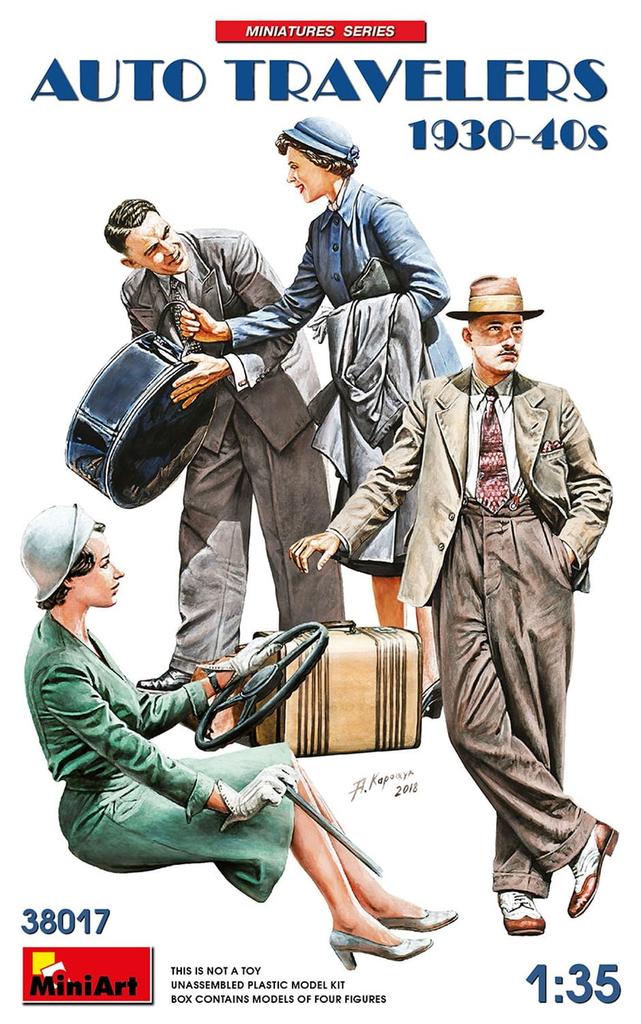 MiniArt Scale Automobile Civilian Travel Plastic Model MA38017 1/35 Set, 1930s-1940s, 4-Piece Set, Kit,