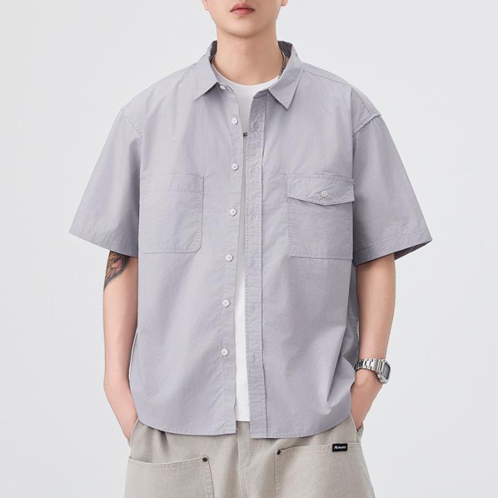 Summer Thin Japanese Retro Short-sleeved Shirt Men's American Trend New Loose Mid-sleeved Shirt
