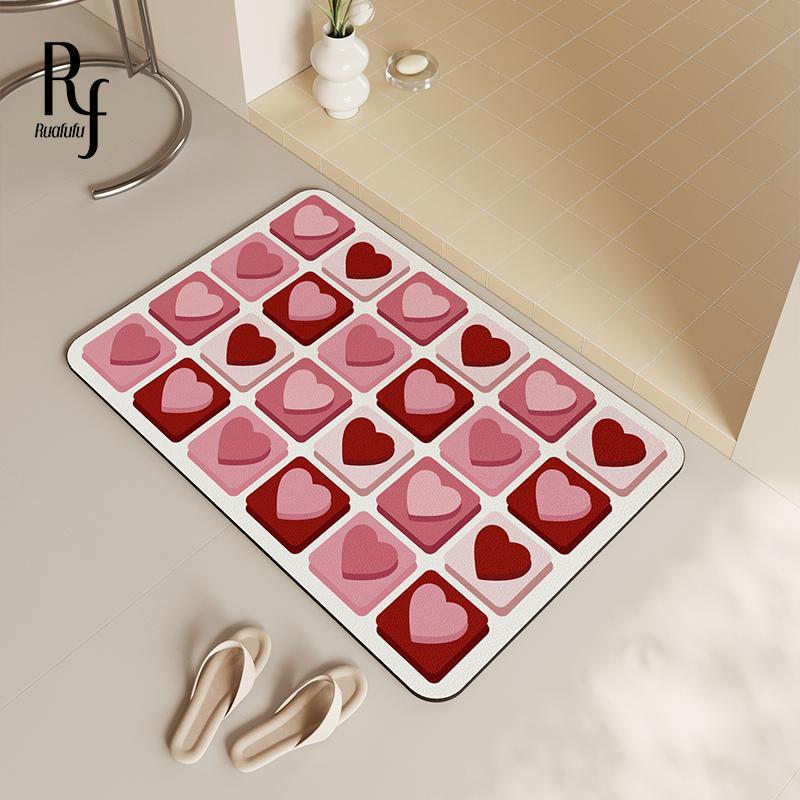 

Красный коврик для пола в ванной с надписью «love», коврик для ног у двери в туалет, высококачественный ковер из диатомовой грязи, ванная комната 40X60cm 15.7X23.6in