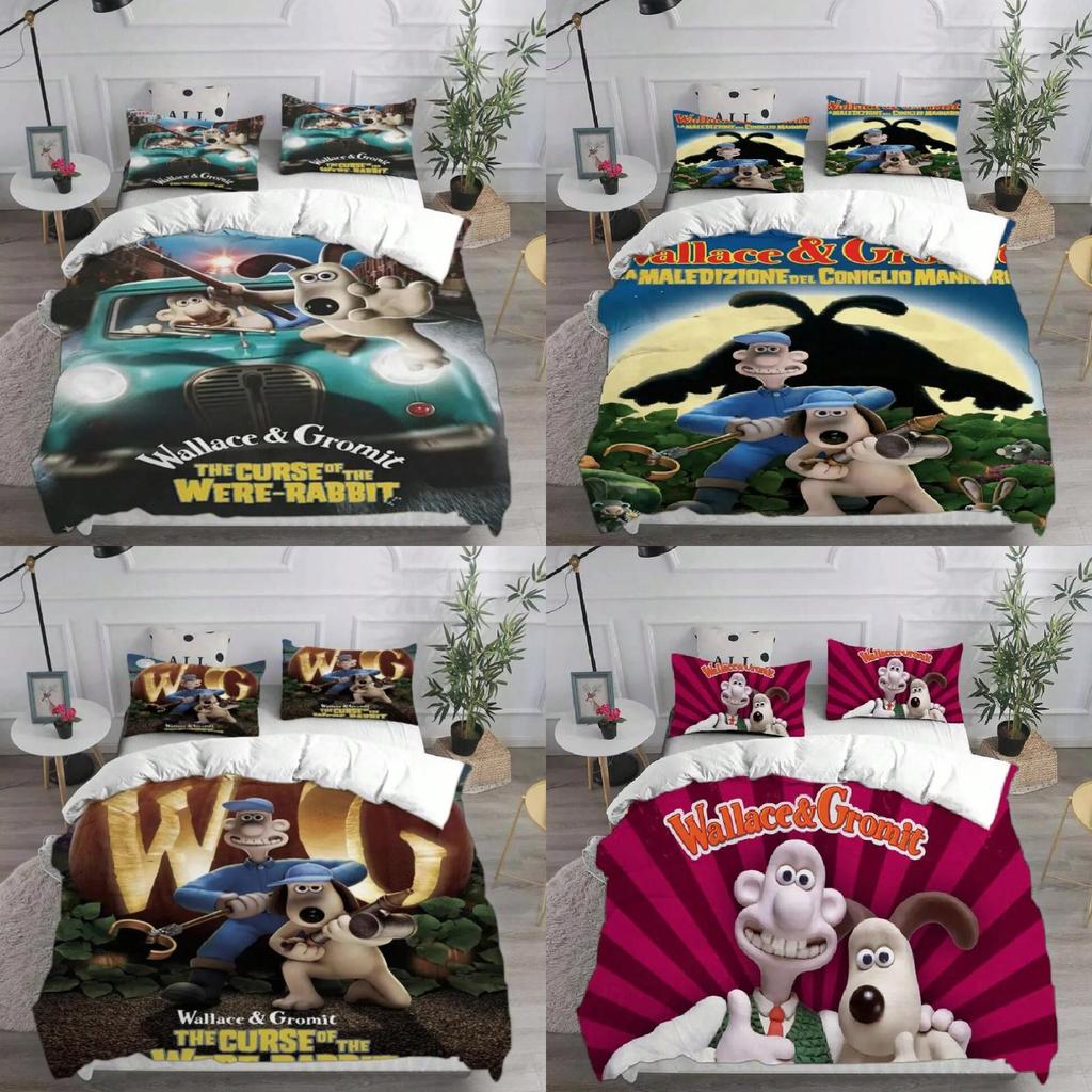 Wallace And Gromit Pattern Print Bedding Set With Multisize Options For Bedroom Use