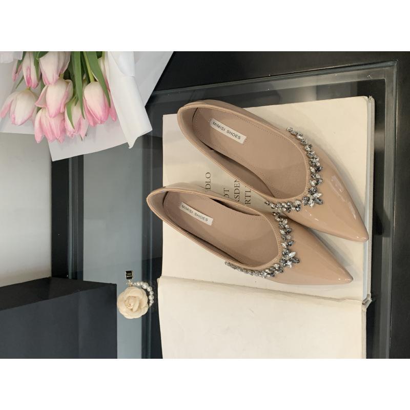 

2025 новые французские вечерние туфли-лодочки со стразами, женские туфли на плоской подошве с острым носком, с неглубоким вырезом, на скрытой платформе, одинарные туфли для работы, с мягкой подошвой, женская обувь 39