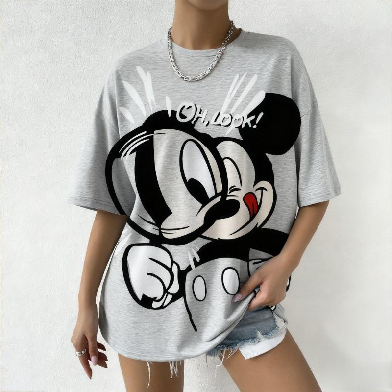 2025 Sommer Mickey Maus Oh Schau Aufgedrucktes Damen T-Shirt Disney Cartoon Grafik-T-Shirt Oversized Vintage Streetwear Mode Y2k Oberteile