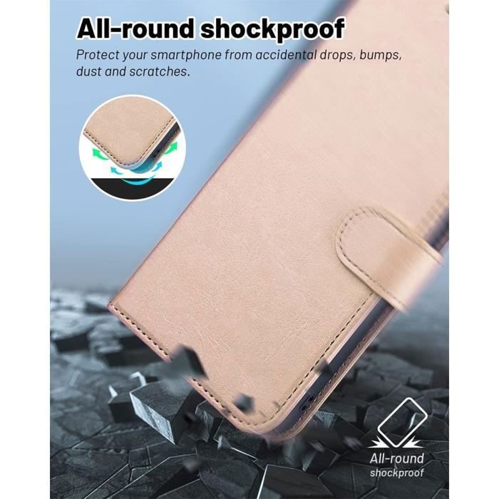 Coque de protection - BOOLING - pour Samsung Galaxy S24 FE - Cuir Synthétique Doré - Antichoc - Porte-Cartes