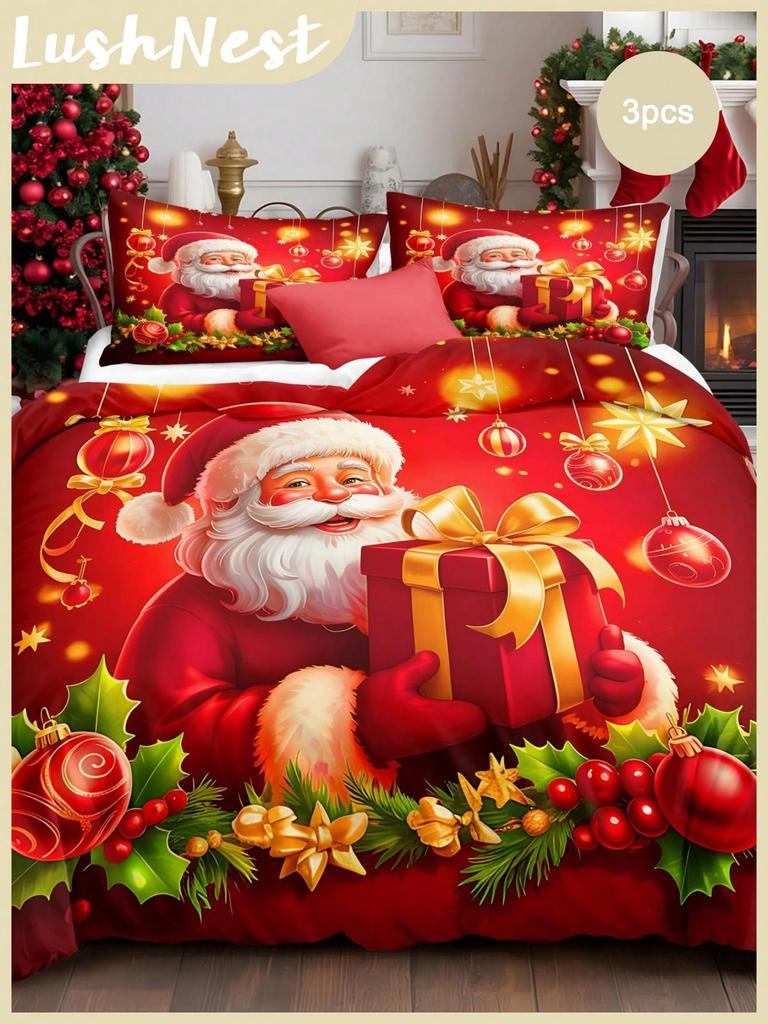 Christmas Bedding Set Merry Christmas Duvet Cover Set Christmas Printed 3 Pieces Christmas Room Decorations Comforter Cover Set