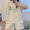 New Pajamas Women's Summer Pure Cotton Short-sleeved Round Neck Cartoon Thin Pajamas Loungewear Can Be Worn Outside Set