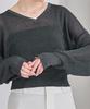 Yours Sheer Rib Knit BFXU1820 Medium Charcoal V-Neck Lamé Women's