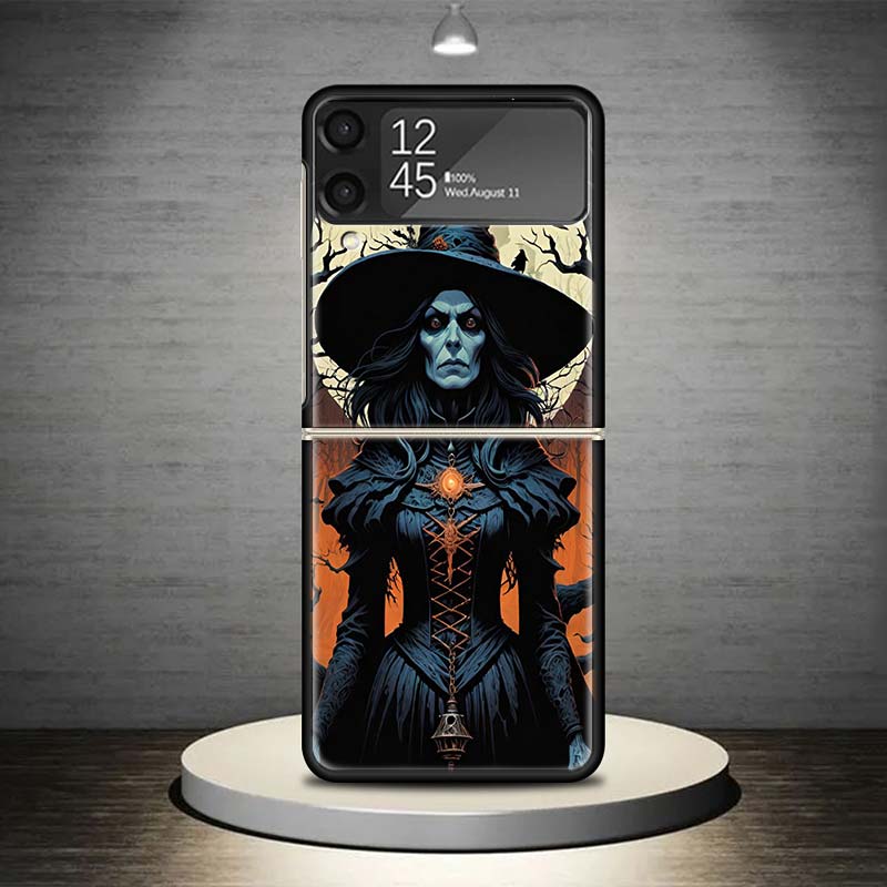 Halloween Moon Witch Horror Phone Case For Samsung Galaxy Z Flip 7 6 5 4 3 5G Shockproof Cover Z Flip7 Flip6 ZFlip5 Flip3 Flip4