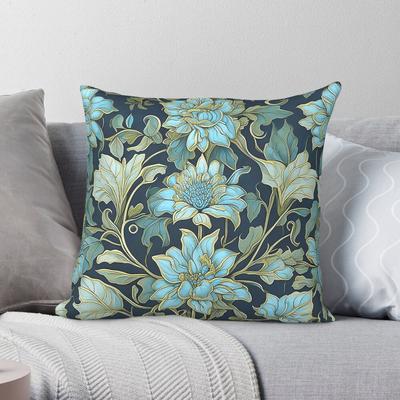 William Morris Teal Flowers Square Pillowcase Polyester Linen Velvet Creative Decorative Throw Pillow Case Bed Cushion Cover