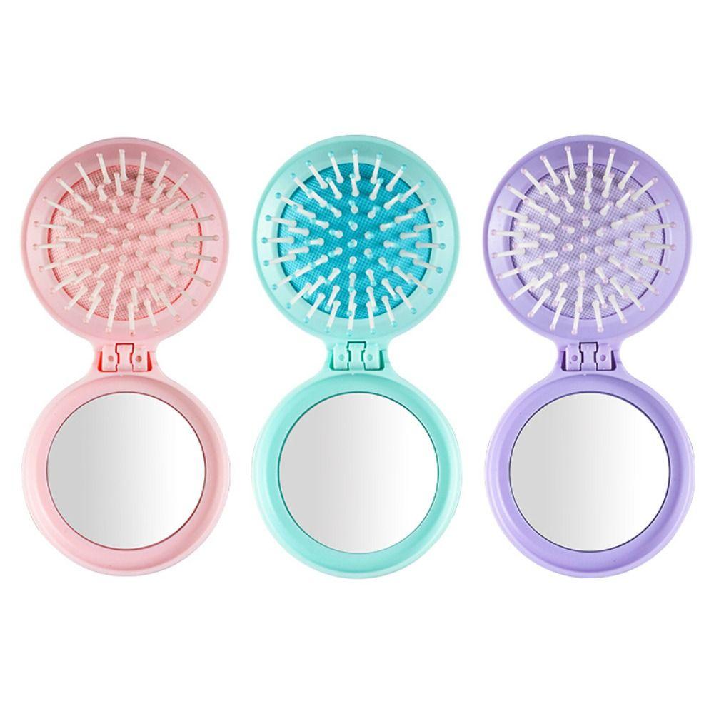 4Pcs Mini Makeup Mirror with Comb Round Pocket Hair Brush Fashion Folding Air Bag Comb  Girl Women