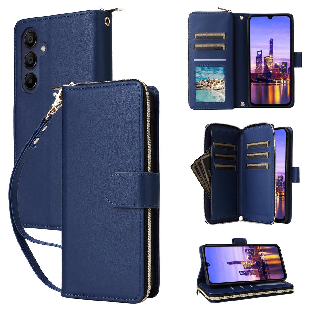 R20 For Samsung Galaxy A16 5G/A16 4G Case Zipper Pocket PU Leather Cover with 9 Card Slots