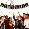 2026 Happy New Year Banner, Black and Gold Party Decorations New Year's Day Gala Party Decorations and Hanging Ornaments