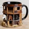 Artistic Equestrian Theme Drinking Cup Ceramic Coffee Mug With Flat 2D Print Horse Stable Pattern For Daily Use