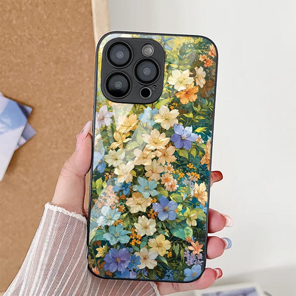 Flower Leaf Phone Case For iPhone 17 Pro Case iPhone 14 13 11 15 12 16 Pro Max 17 Air 16E SE 7 8 Plus XR Tempered Glass Cover