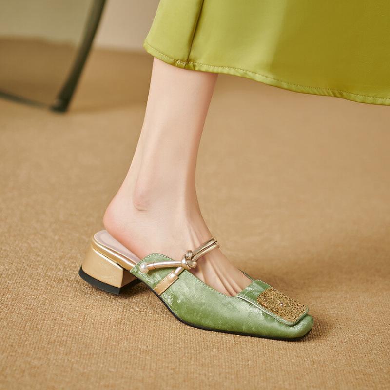 

New women s bag head slippers casual solid color women s cool slippers rubber soft sole large size shoes summer women s shoes cover feet 39 зелёный