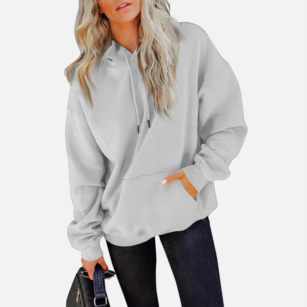 Women's Casual Pocket Hoodie Fashion Drawstring Pullover Top Sweatshirt