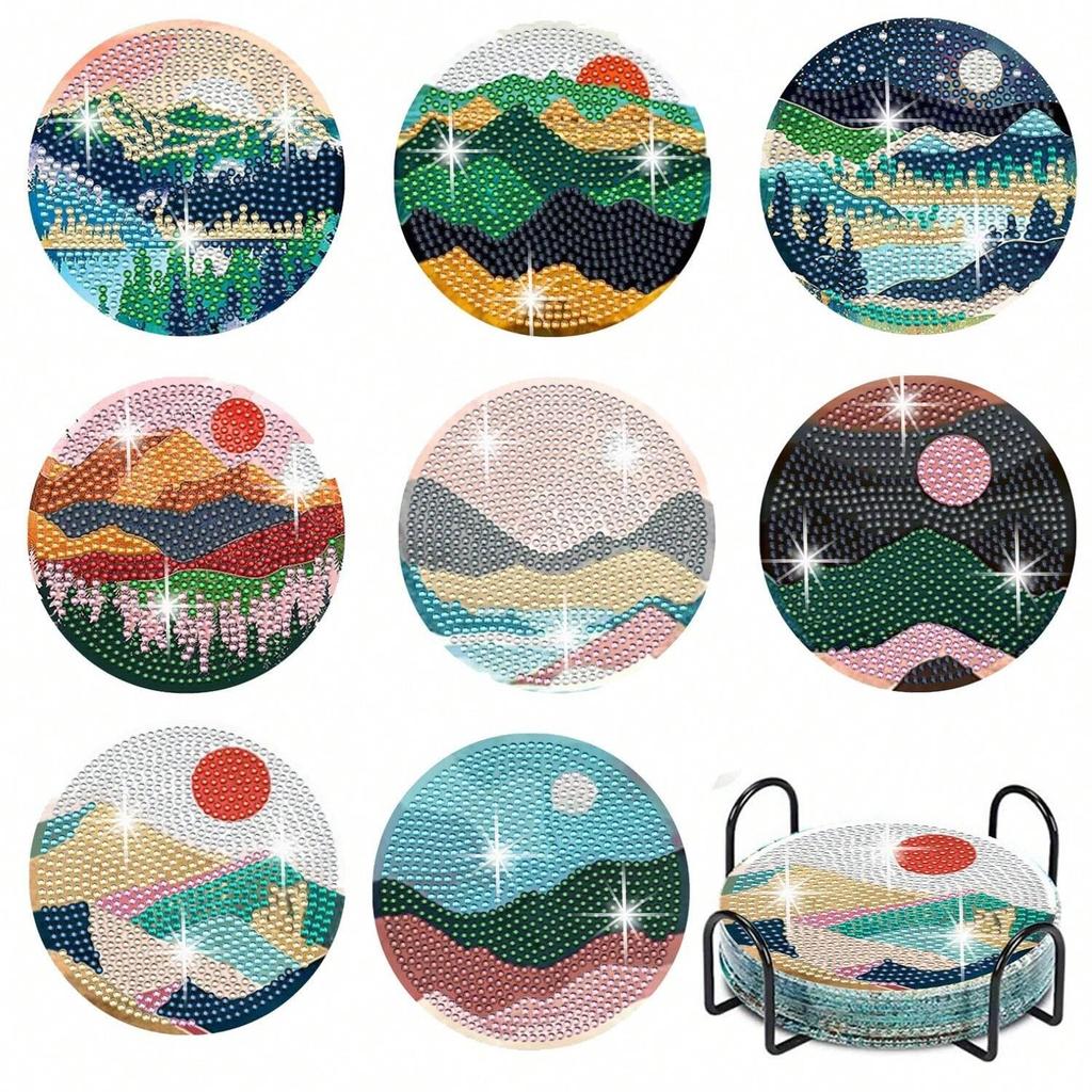 1 Set Diamond Painting Coasters | Diamond Art Coasters | Mandala Landscape Slipper Sandwich Dog Butterfly Cat Ocean Animal Set