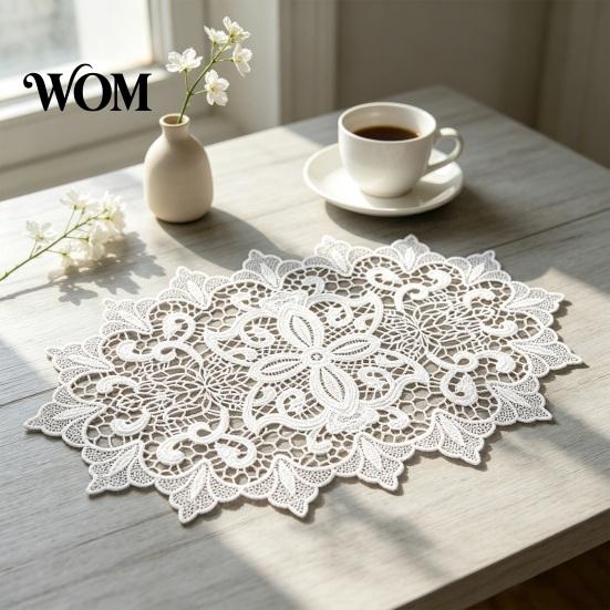 Decorative Table Covers for Weddings White Lace Doily, Elegant Retro Placemat, Embroidered Vintage Floral Doilies Tea Trays Mat, Rectangular