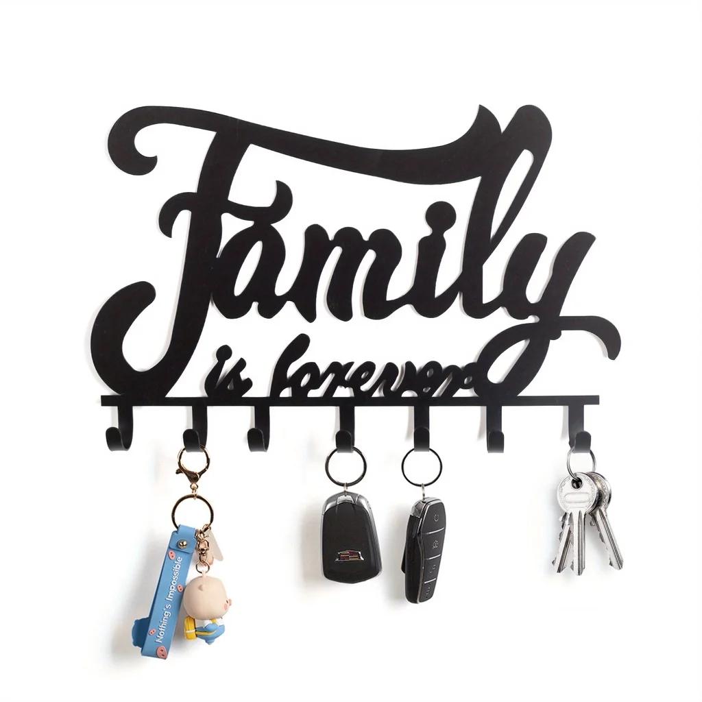 

1 шт. Черный металлический настенный держатель для ключей - декоративная домашняя стойка с крючками, стильное железное искусство для ключей и пальто чёрный