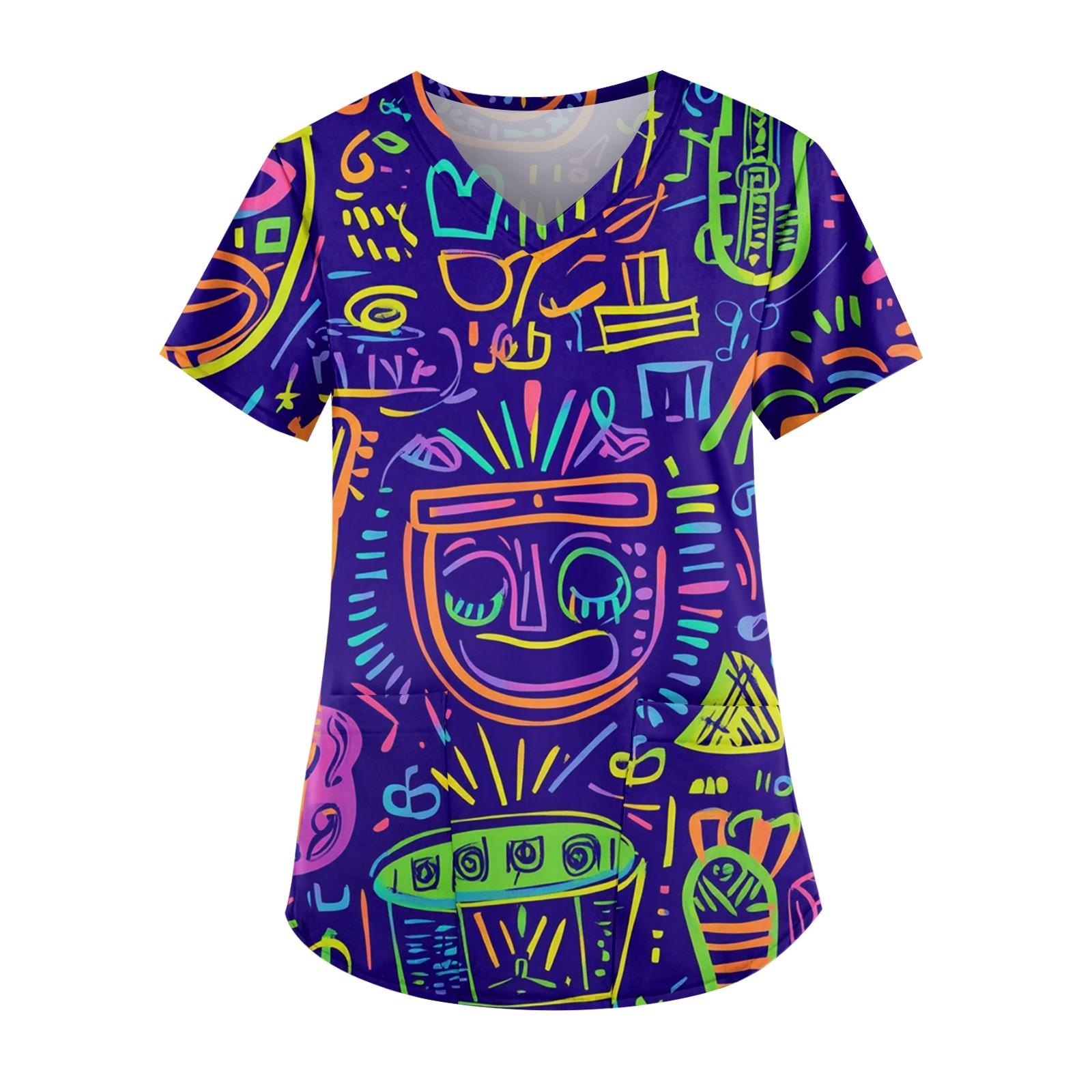 

Жіночі модні повсякденні топи з принтом і захисний робочий одяг із V-подібним вирізом XL фіолетовий