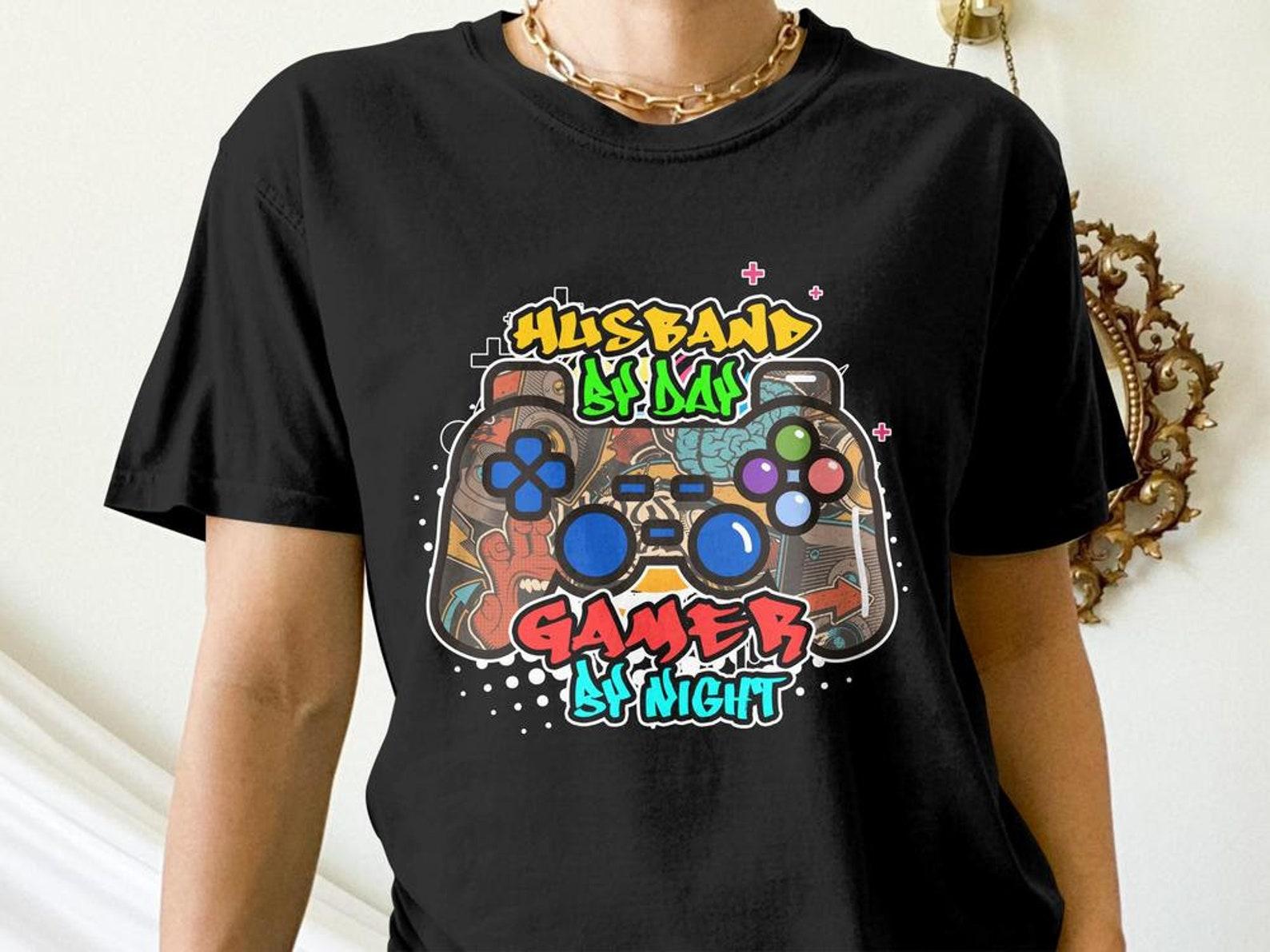 Funny Gamer Shirt, Husband by Day, Gamer by Night, Funny Gaming Gift, Video Game Graffiti Tees XL